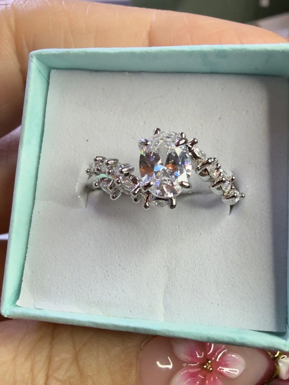Oval CZ Stone Silver 925 stamp Halo Ring